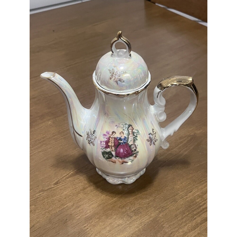 Vintage FRESH China Hand Painted JAPAN Lusterware TEAPOT Gold Trim & Lid 8”